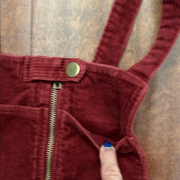 Burgundy Wide Wale Corduroy Overall Mini Dress, Size Medium - Picture 4 of 9